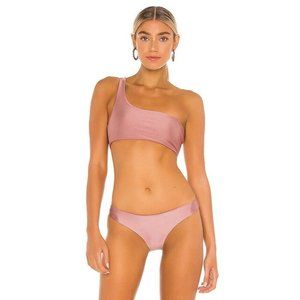 JADE SWIM Apex One Shoulder Bikini Top Mauve Sheen Pink